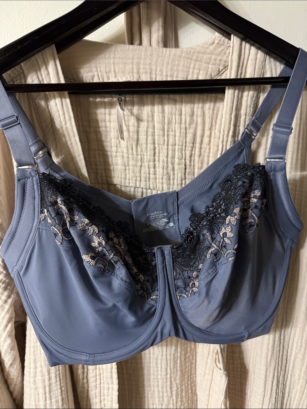Embroidered Support Bra in Dusty Blue